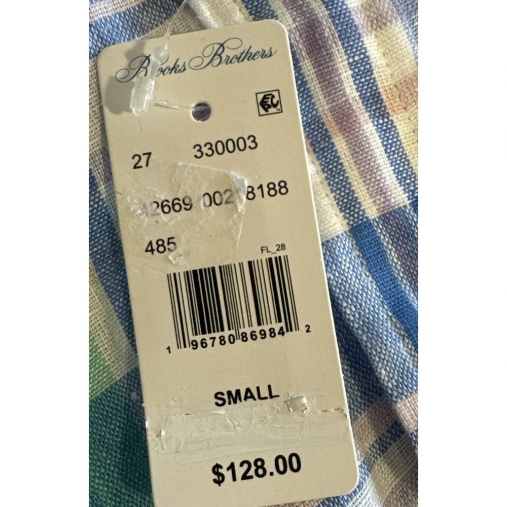 Brooks Brothers 1818 Regular Fit Linen Button Down Plaid Shirt Mens Small New - Picture 10 of 10